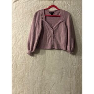 French Connection Purple Sweetheart Neck Cropped Cardigan Puff Sleeve Sweater M